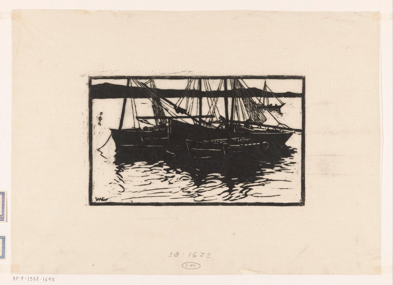 Concarneau'da demirleyen gemiler by Willem Adrianus Grondhout