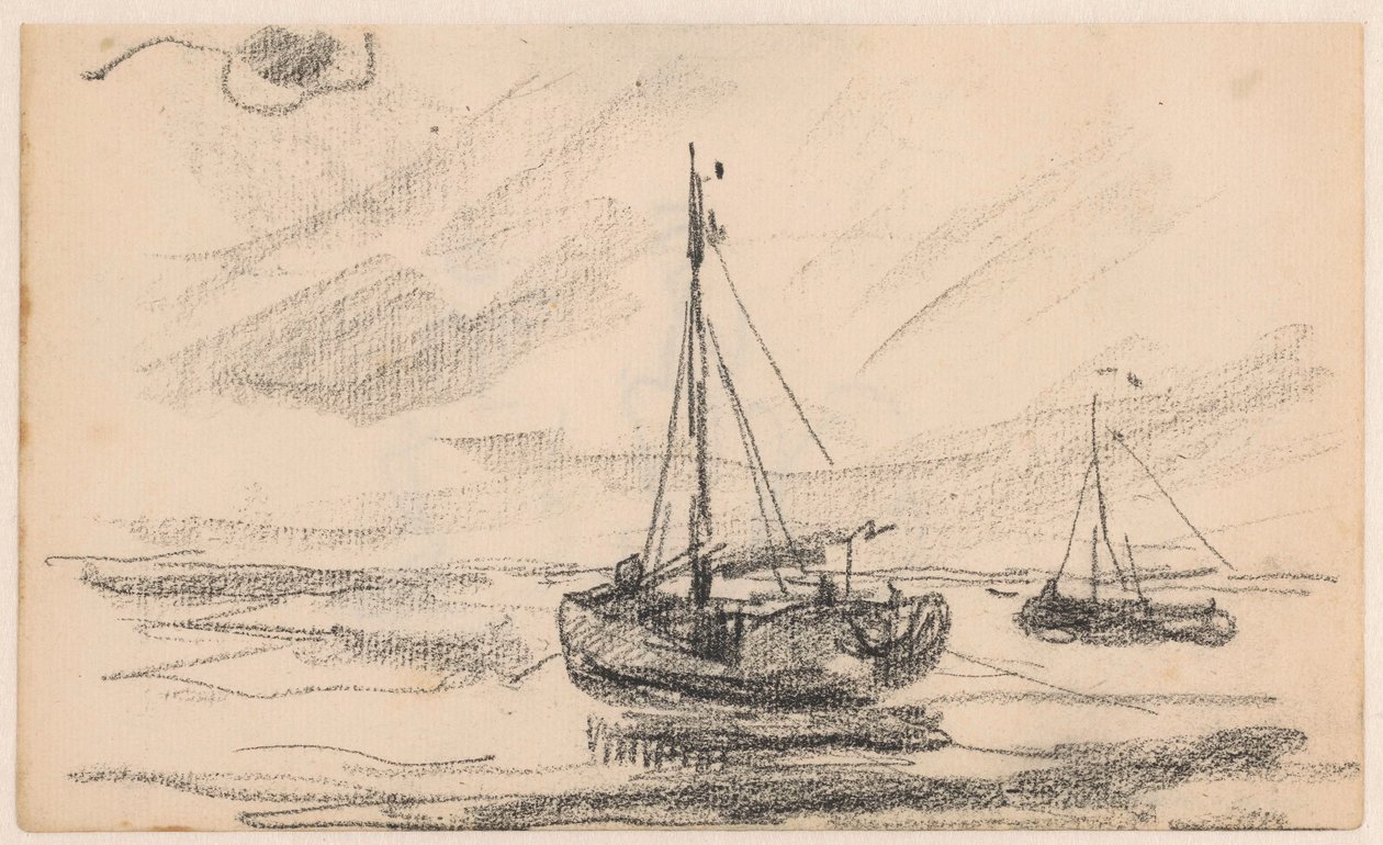 Denizde iki balıkçı teknesi by Willem Bastiaan Tholen