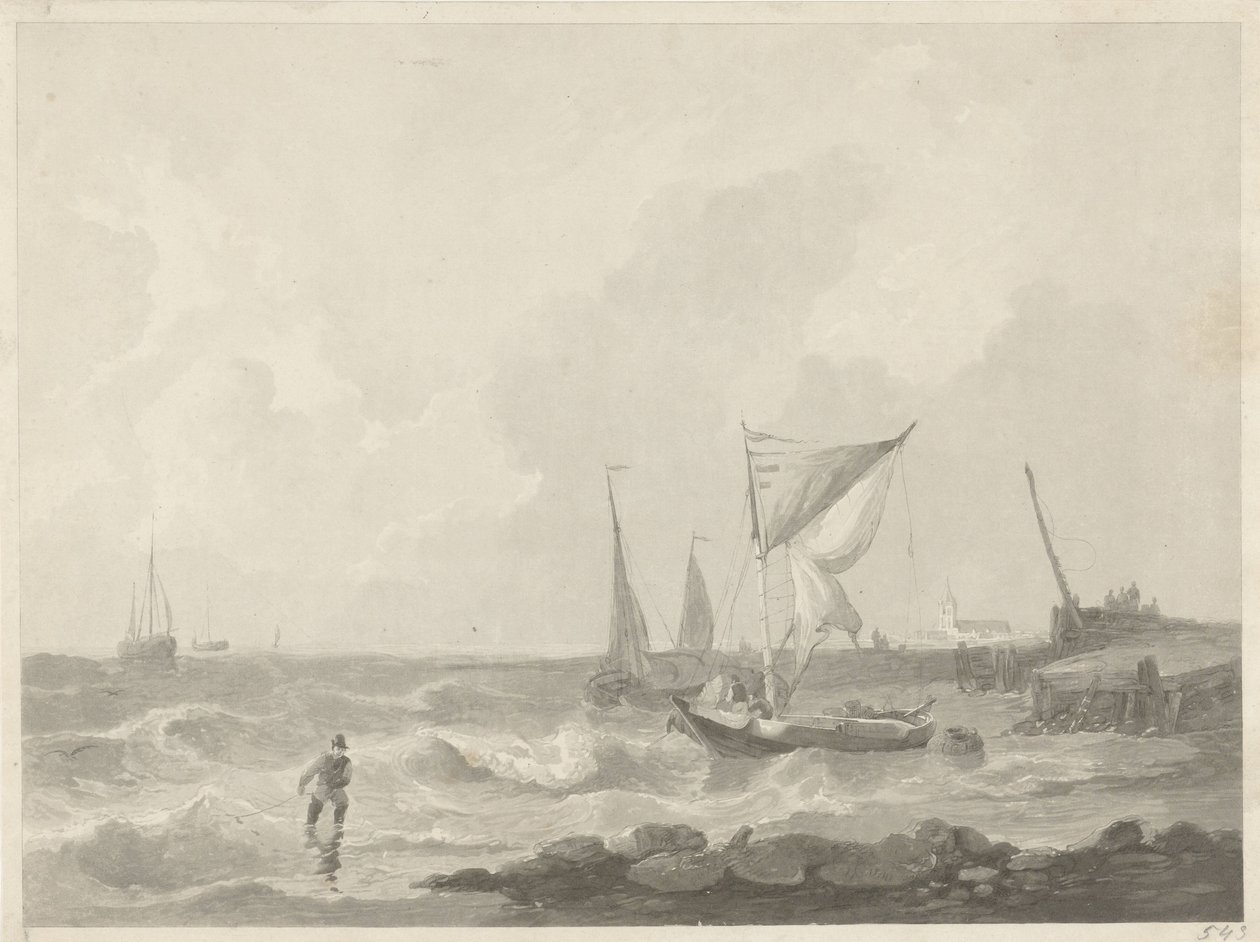 Bir liman başında balıkçı tekneleri by Willem Hendrik Hoogkamer
