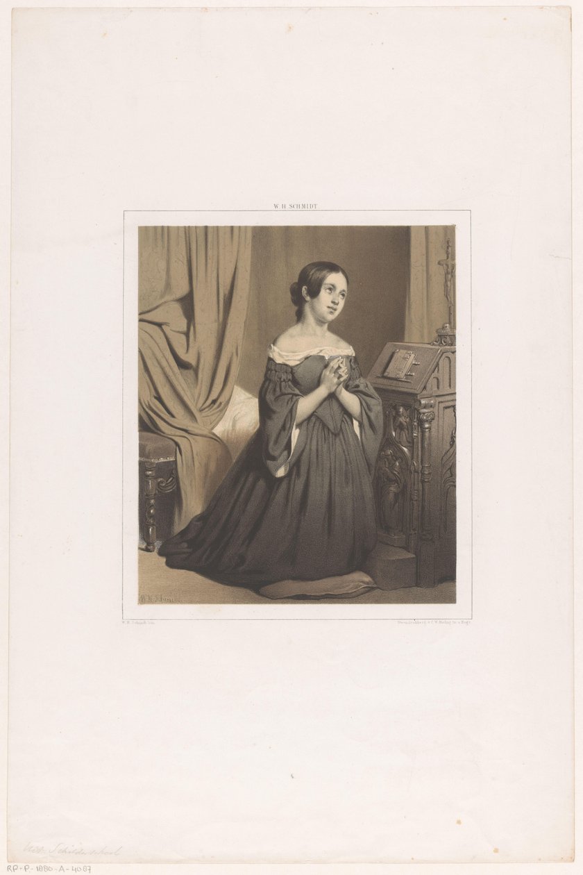 Diz çökmüş dua eden kadın by Willem Hendrik Schmidt