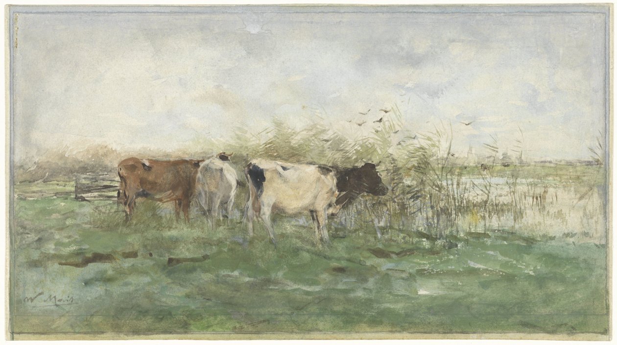 Bir su birikintisi tarafından inekler by Willem Maris