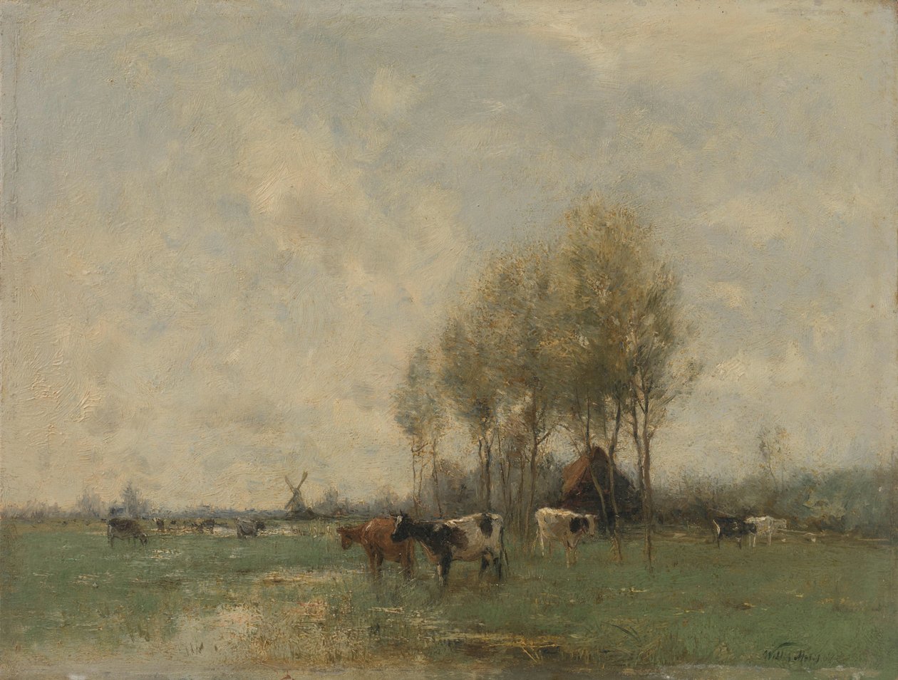 inekler ile çayır by Willem Maris