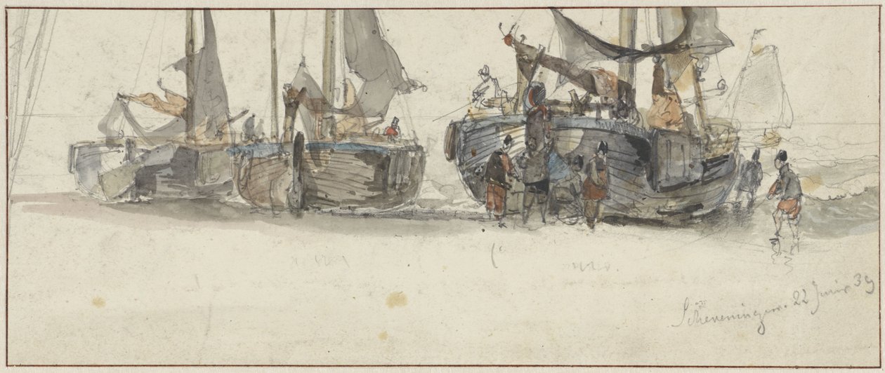 Scheveningen sahilinde balıkçı tekneleri by Willem Roelofs (I)