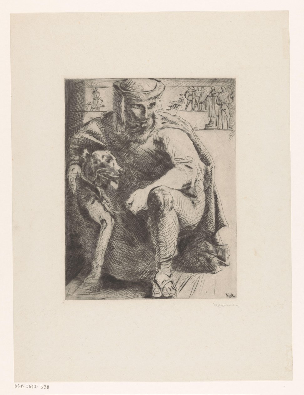 köpek ile avcı by Willem van Konijnenburg (signed by artist)