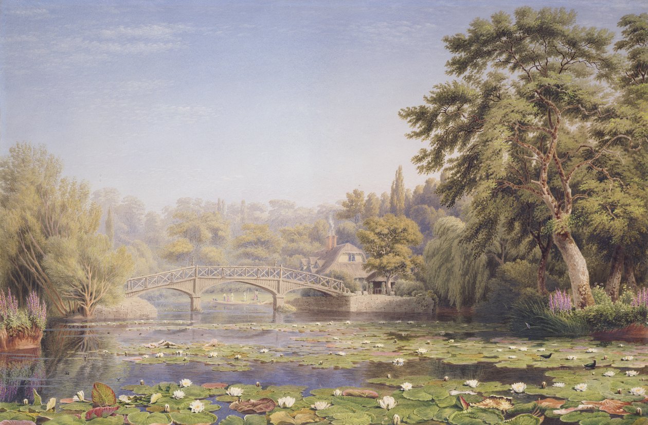Abingdon yakınlarındaki Nuneham Courtenay rustik köprüsü ve kulübesi (kağıt üzerinde tuvalet ve gövde rengi) by Joseph Mallord William Turner