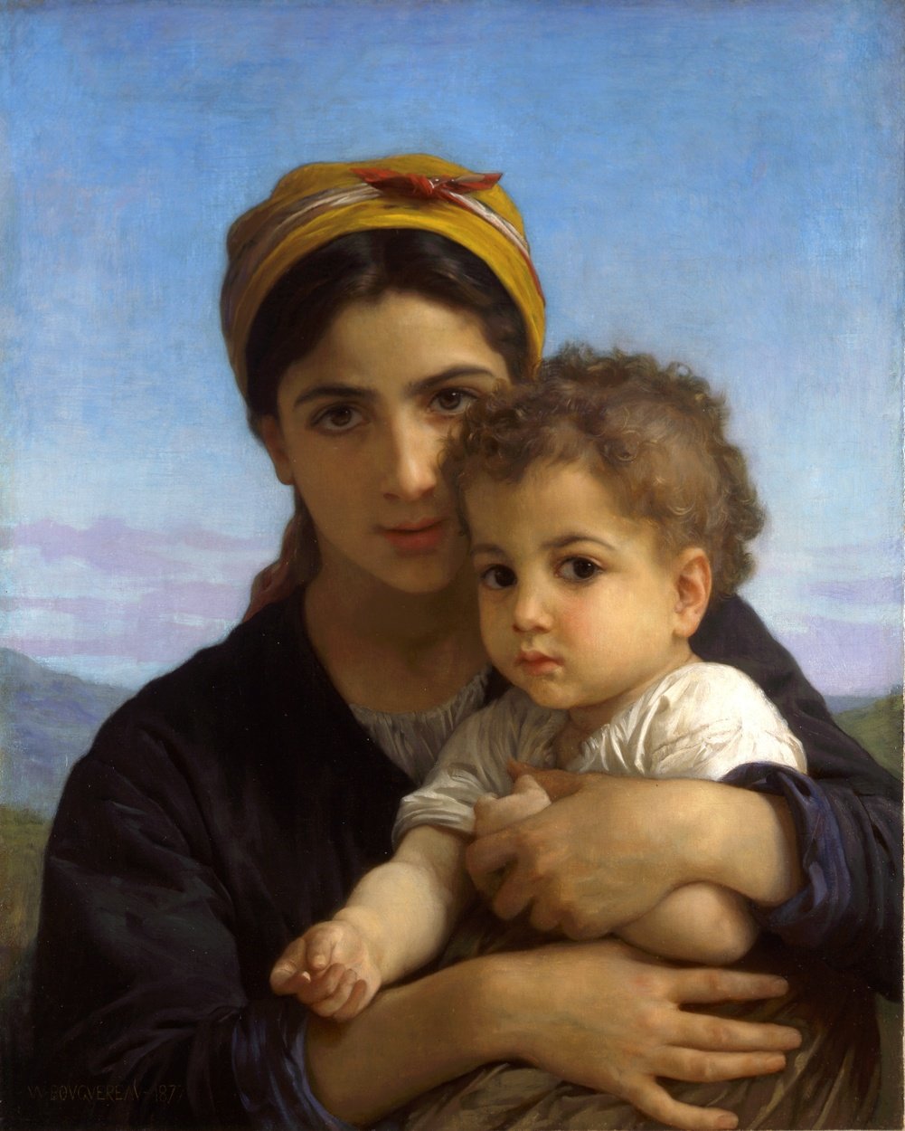 genç kız ve çocuk by William Adolphe Bouguereau