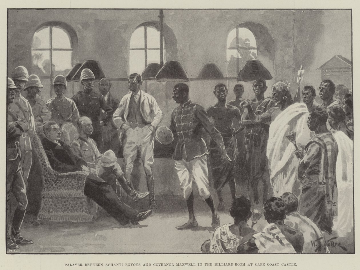 Cape Coast Kalesi'ndeki Bilardo Salonunda Ashanti Elçileri ve Vali Maxwell arasındaki Palaver by William Barnes Wollen