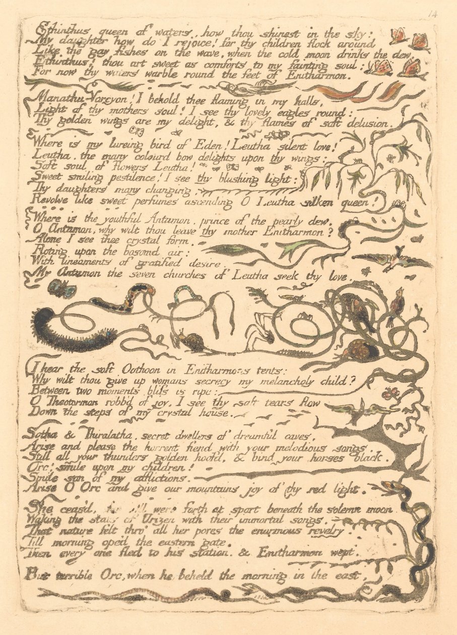 Avrupa. Bir Kehanet, Levha 16, Ethinthus suların kraliçesi. . . . (Bentley 17) by William Blake