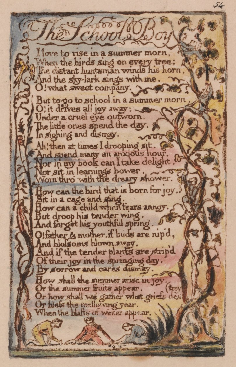 Masumiyet ve Tecrübe Şarkıları, Plate 54, The School Boy (Bentley 53) by William Blake