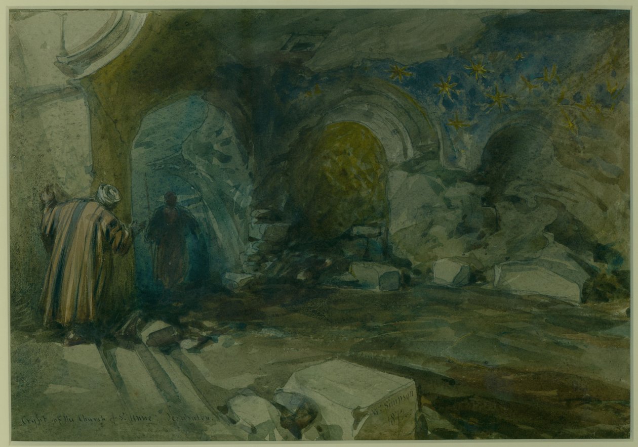 St. Anne Kilisesi Kriptası, Kudüs, 1872 (kağıt üzerinde wc ve kalem) by William Crimea Simpson