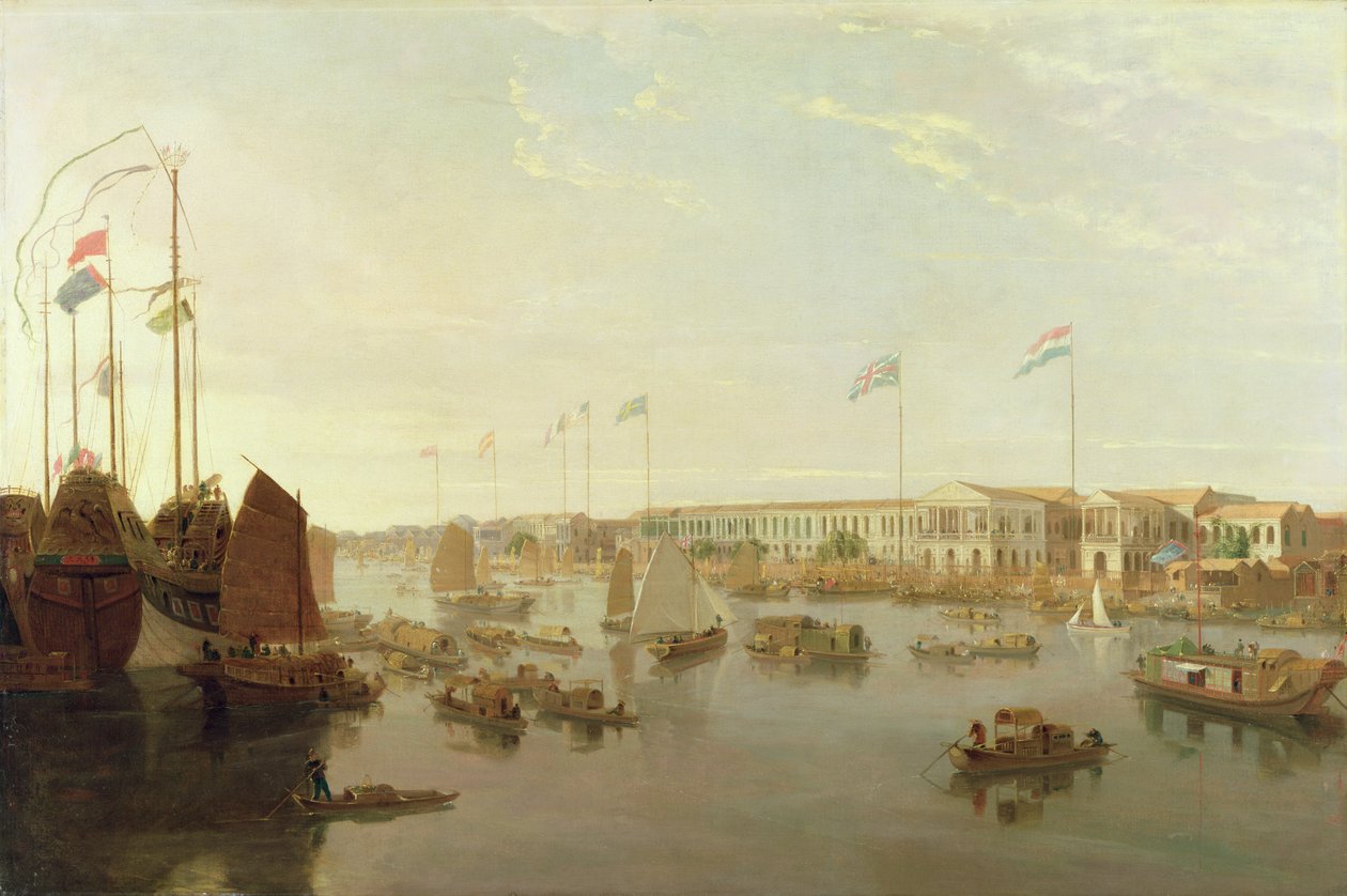 The European Factories, Canton, 1806  by William Daniell
