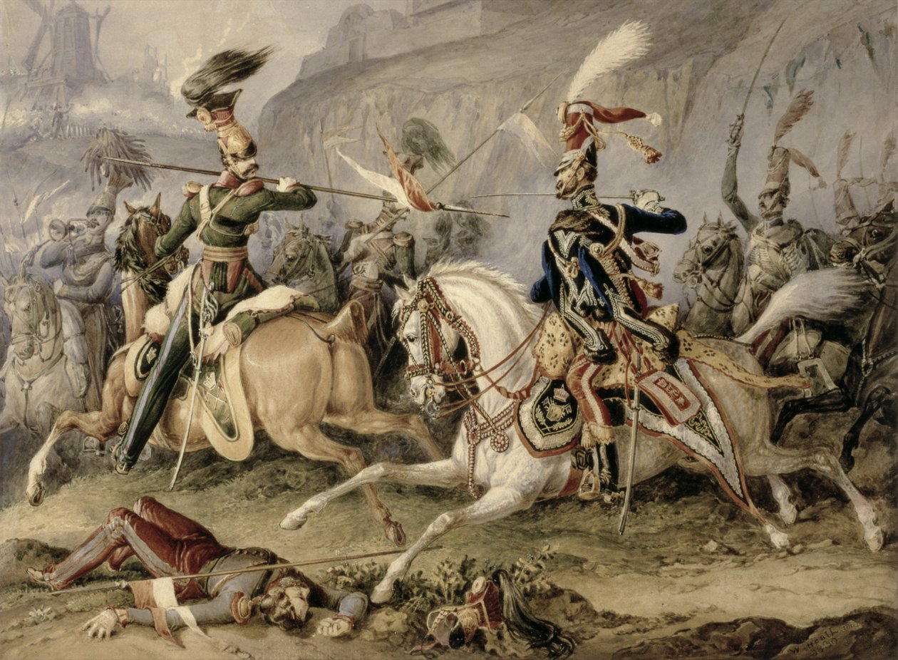 Süvari Savaşı, 1830 (kağıt üzerine guaj ile yükseltilmiş kurşun kalem üzerinde wc) by William Heath