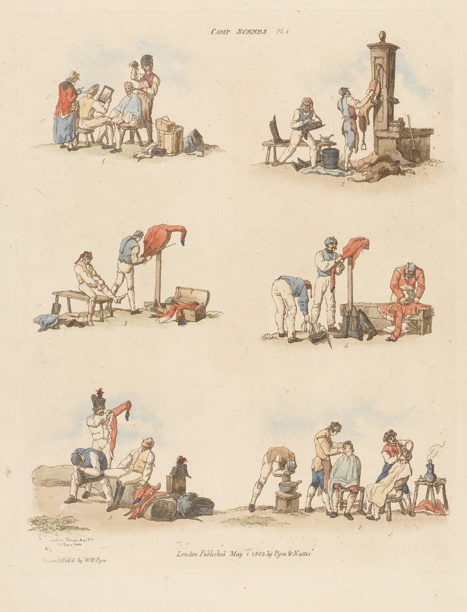 Kamp Sahneleri, 1803 (renkli gravür) by William Henry after Pyne