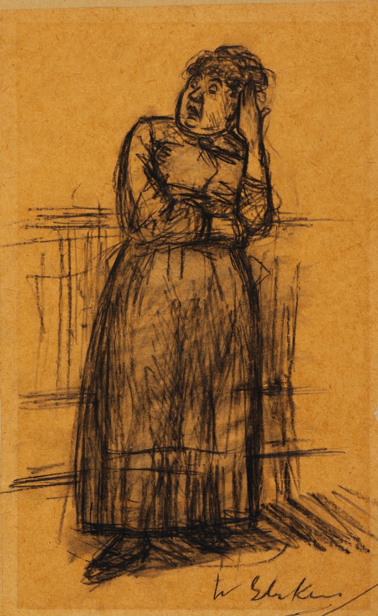 Elinde Saçlı Kadın (kağıt üzerinde siyah tebeşir) by William James Glackens