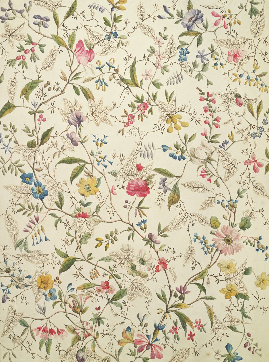 ರೇಷ್ಮೆ ವಸ್ತುಗಳಿಗೆ ವೈಲ್ಡ್ ಹೂಗಳ ವಿನ್ಯಾಸ, c.1790 ಟರ್ಕ್ by William Kilburn