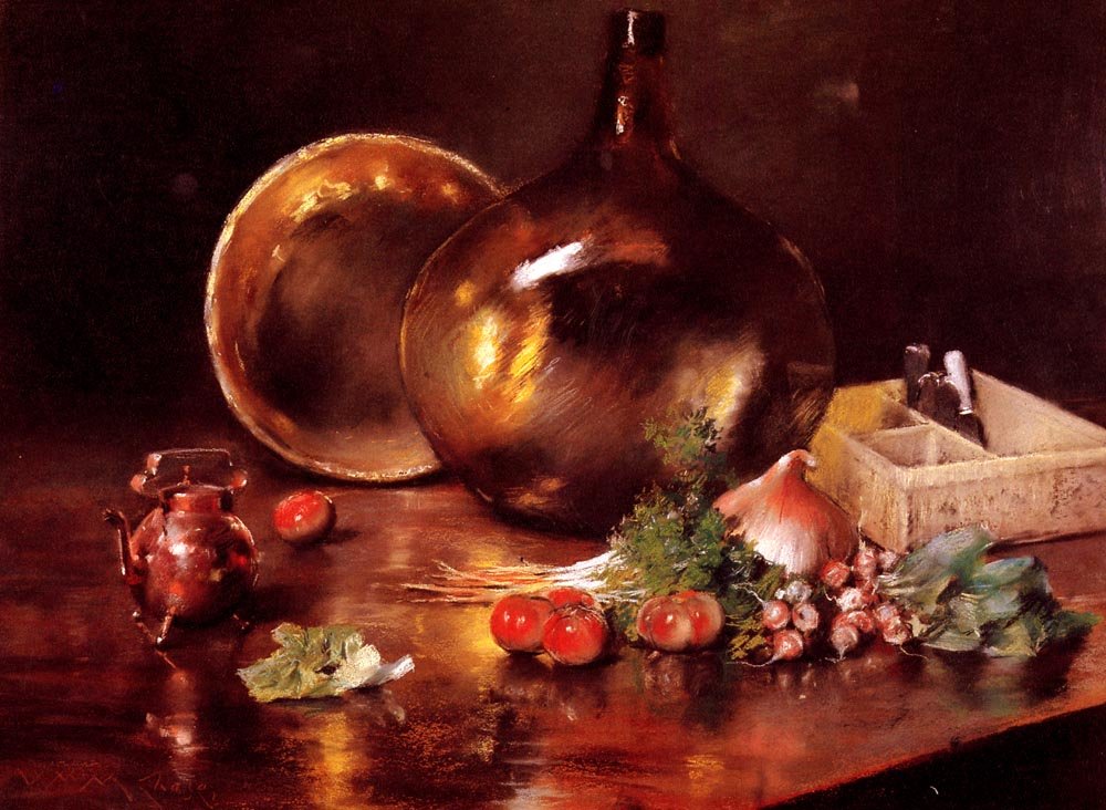 Natürmort Pirinç ve Cam by William Merritt Chase