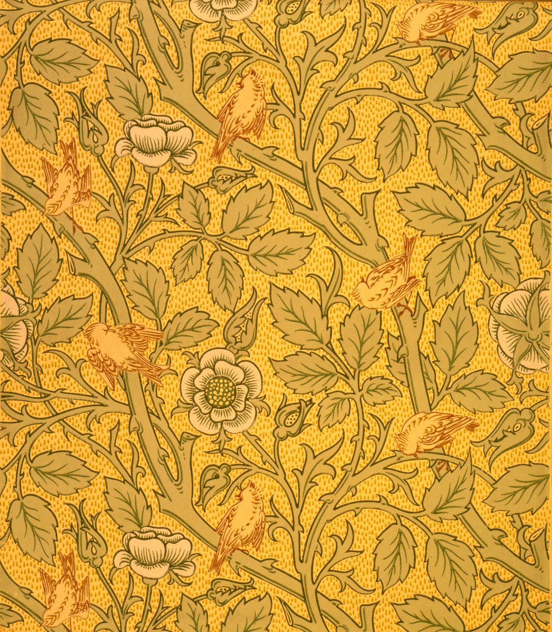 Kuş Duvar Kağıdı Tasarımı (kağıt üzerine renkli tahta baskı) by William Morris