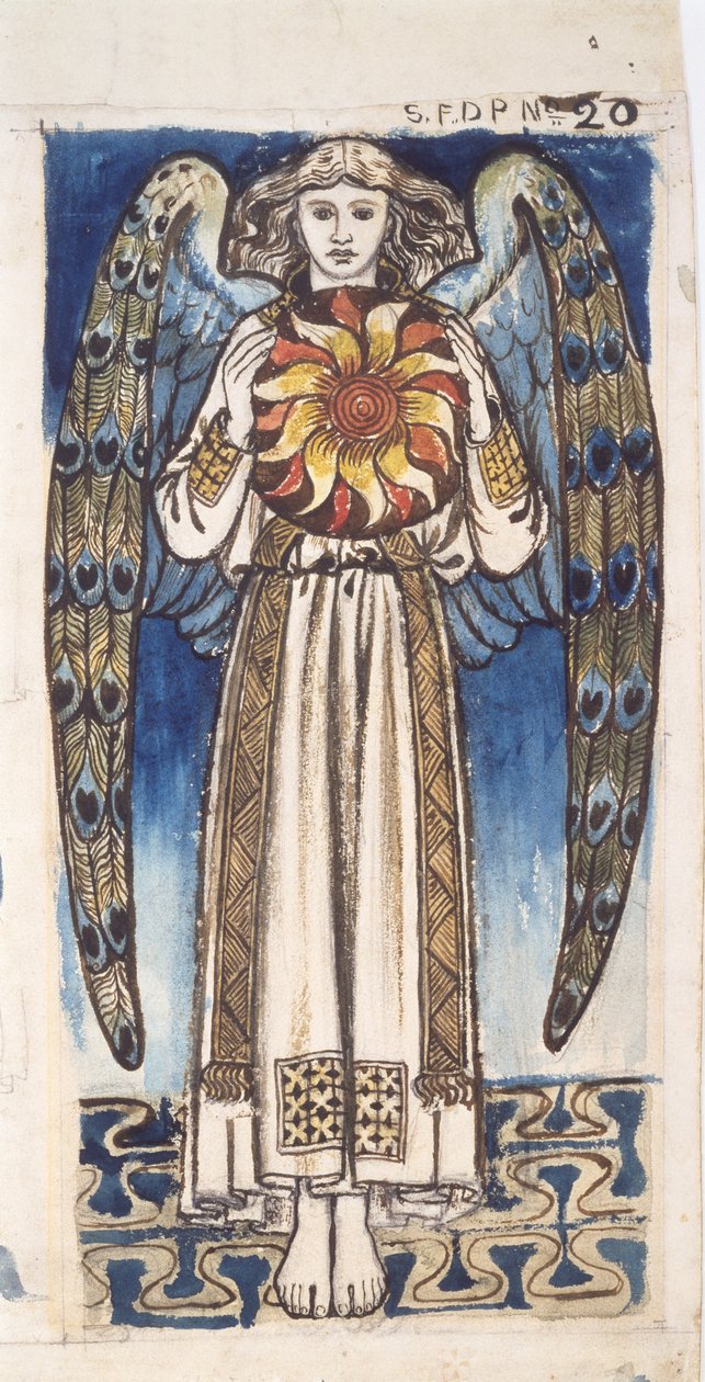 Gün: Angel Holding a Sun, c.1862-64 (kağıt üzerinde wc ve kalem) by William Morris