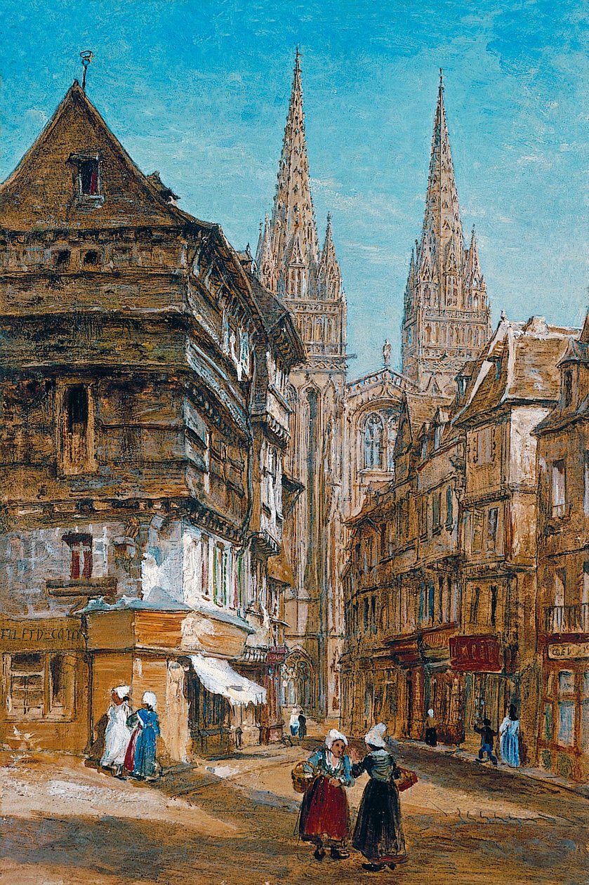 Quimper, katedral ve Kéréon caddesi by William Parrott