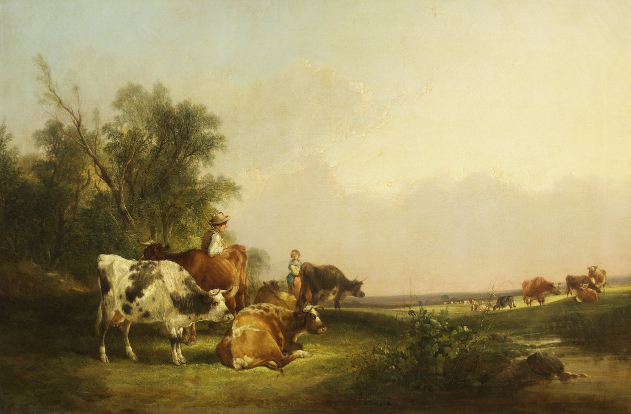 Pastoral Sahne, Sığır ve Figürler by William Snr. Shayer