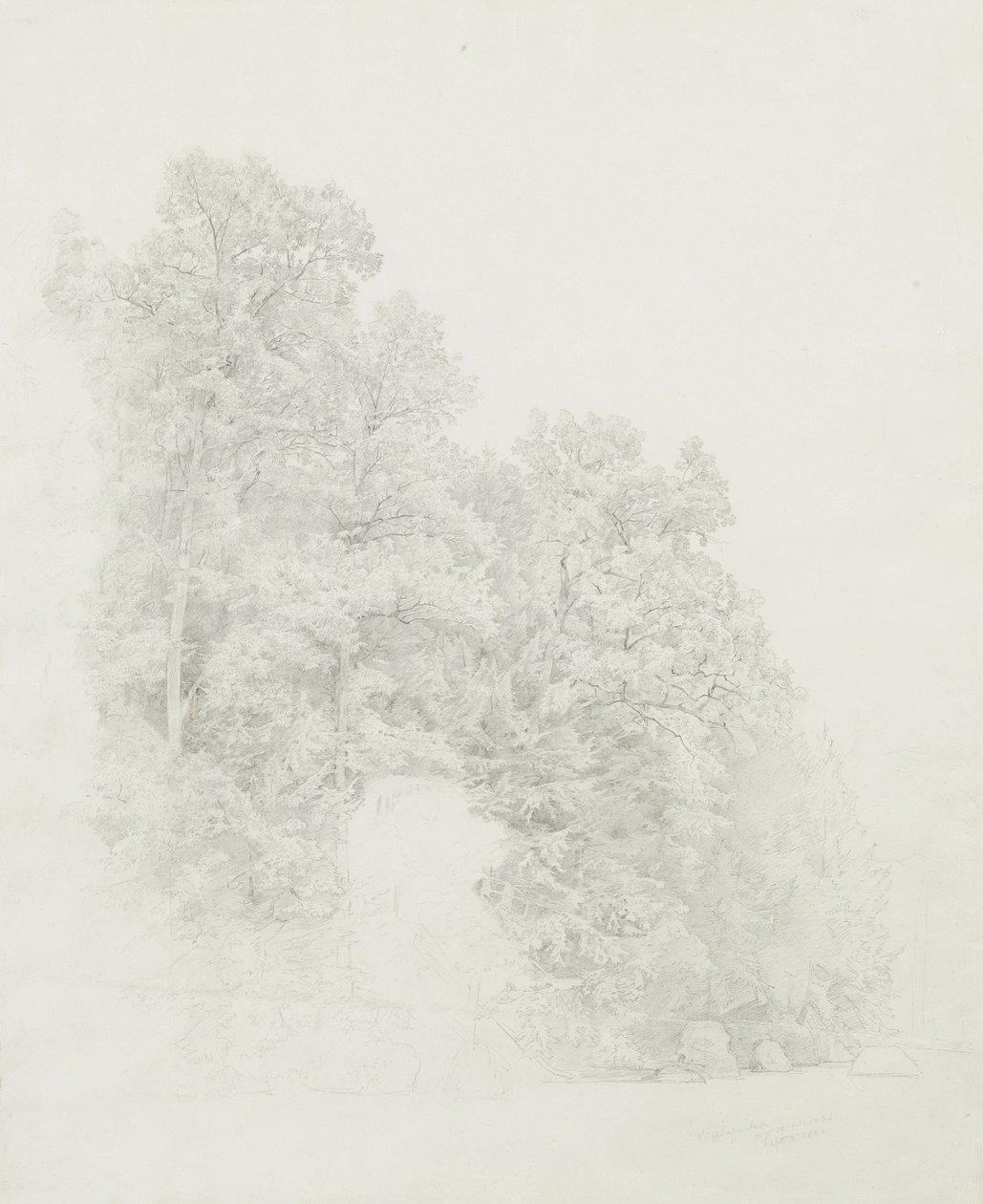 Bank of the Wissahickon, 1869 (krem dokuma kağıt üzerinde grafit) by William Trost Richards