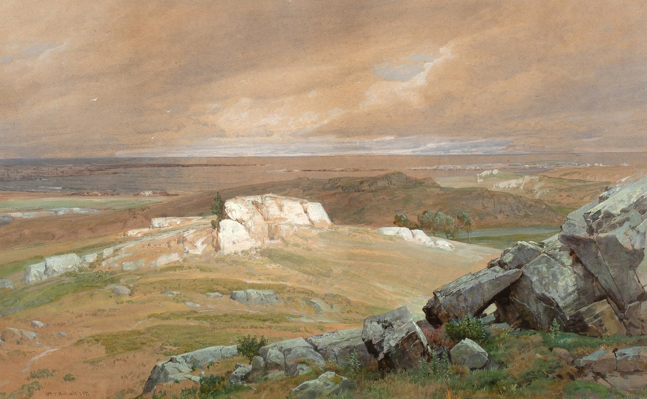 Newport yakınlarında, 1877 (mavi-yeşil dokuma kağıt üzerinde wc ve guaj) by William Trost Richards