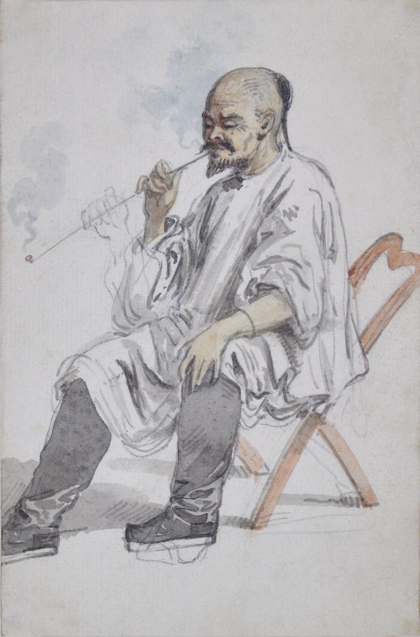 Oturan Çinli adam sigara by William Alexander