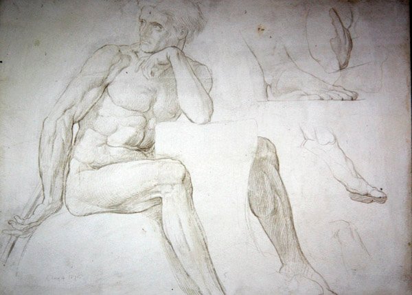 Erkek çıplak çalışmaları (kağıt üzerine kalem) by William Blake Richmond
