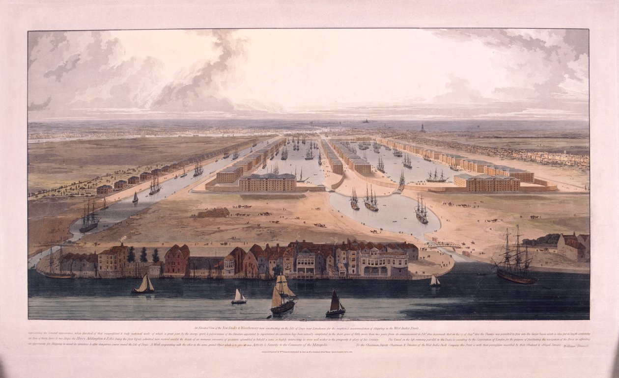 Batı Hindistan Rıhtımları, Poplar, Londra, 1802 by William Daniell