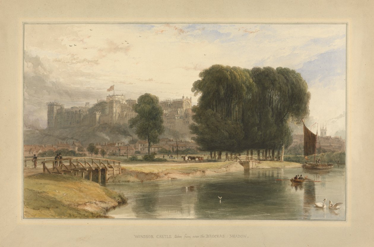 Brocas Meadows yakınından Windsor Kalesi by William Daniell
