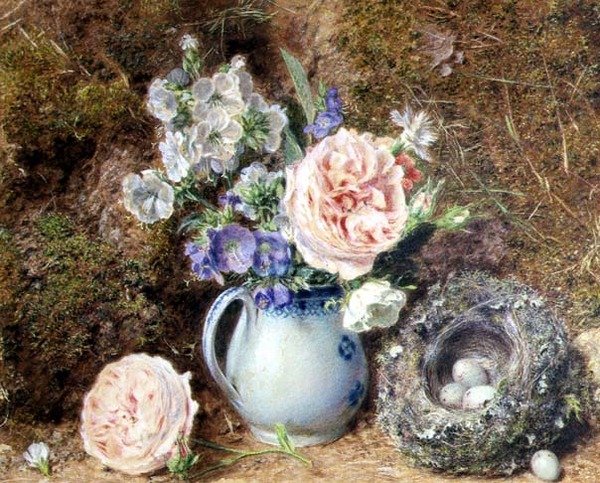 Çiçeklerin ve Yuvanın Natürmortu by William Henry Hunt