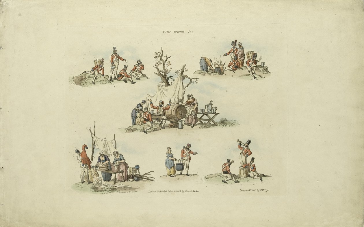 Kamp Sahneleri, 1803 (renkli gravür) by William Henry after Pyne