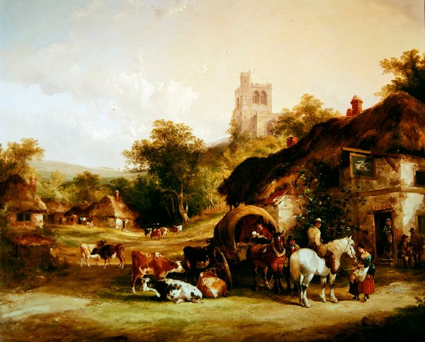 The Swan Inn (panelde yağlı boya) by William Joseph Shayer