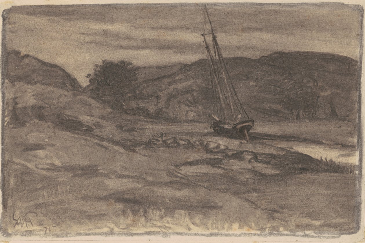 Stranded, 1875 (dokuma kağıt üzerinde kömür) by William Morris
