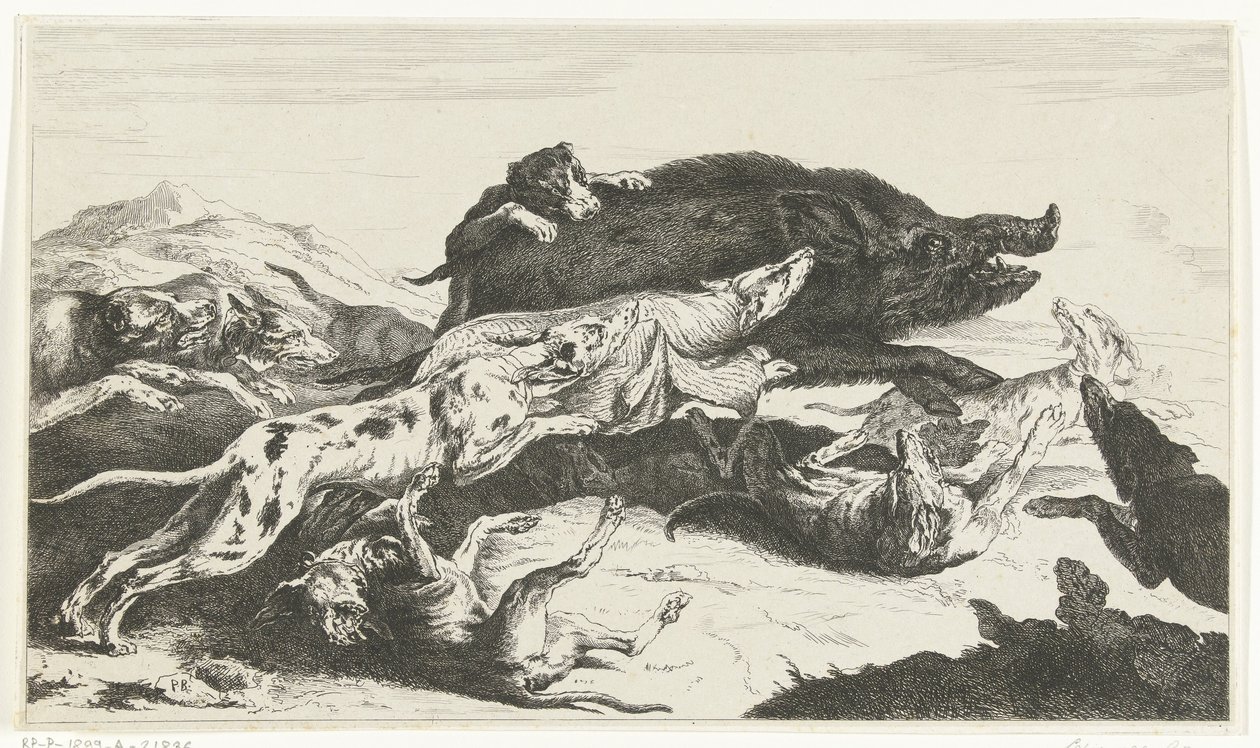 Köpekler bir domuzu kovalıyor by William Young Ottley