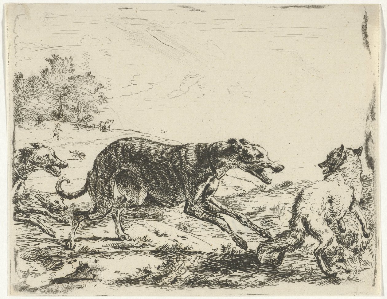 Fox ve üç köpek by William Young Ottley