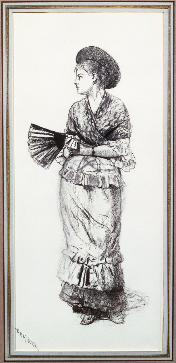 Fanlı Kız (kağıt üzerinde kömür) by Winslow Homer