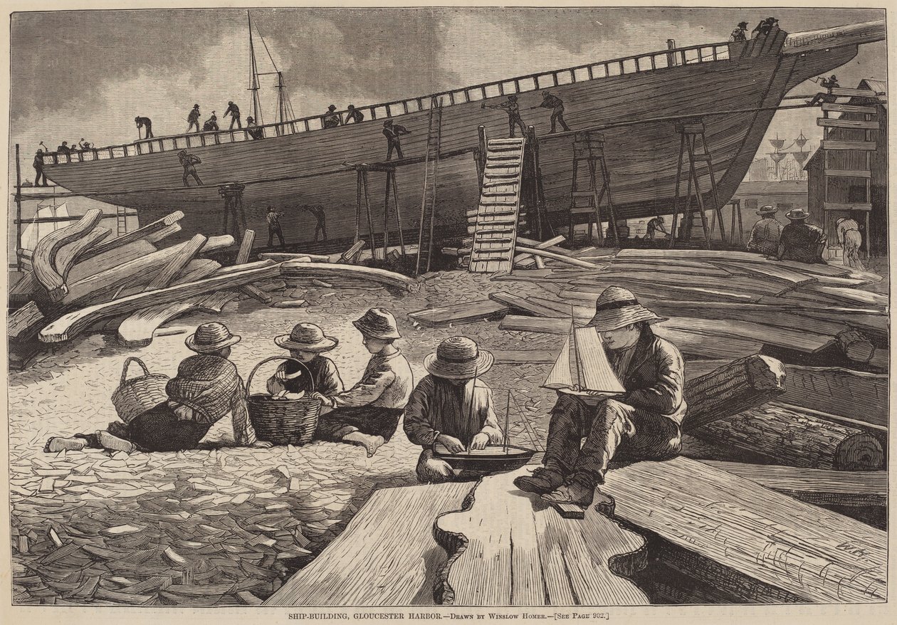 Ship-Building, Gloucester Harbour, 1873