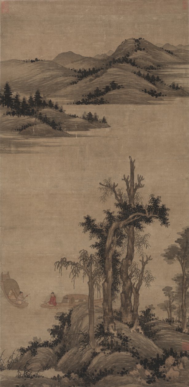 Dere ve Dağda Balıkçılar-Hermitler, 1300'ler. by Wu Zhen