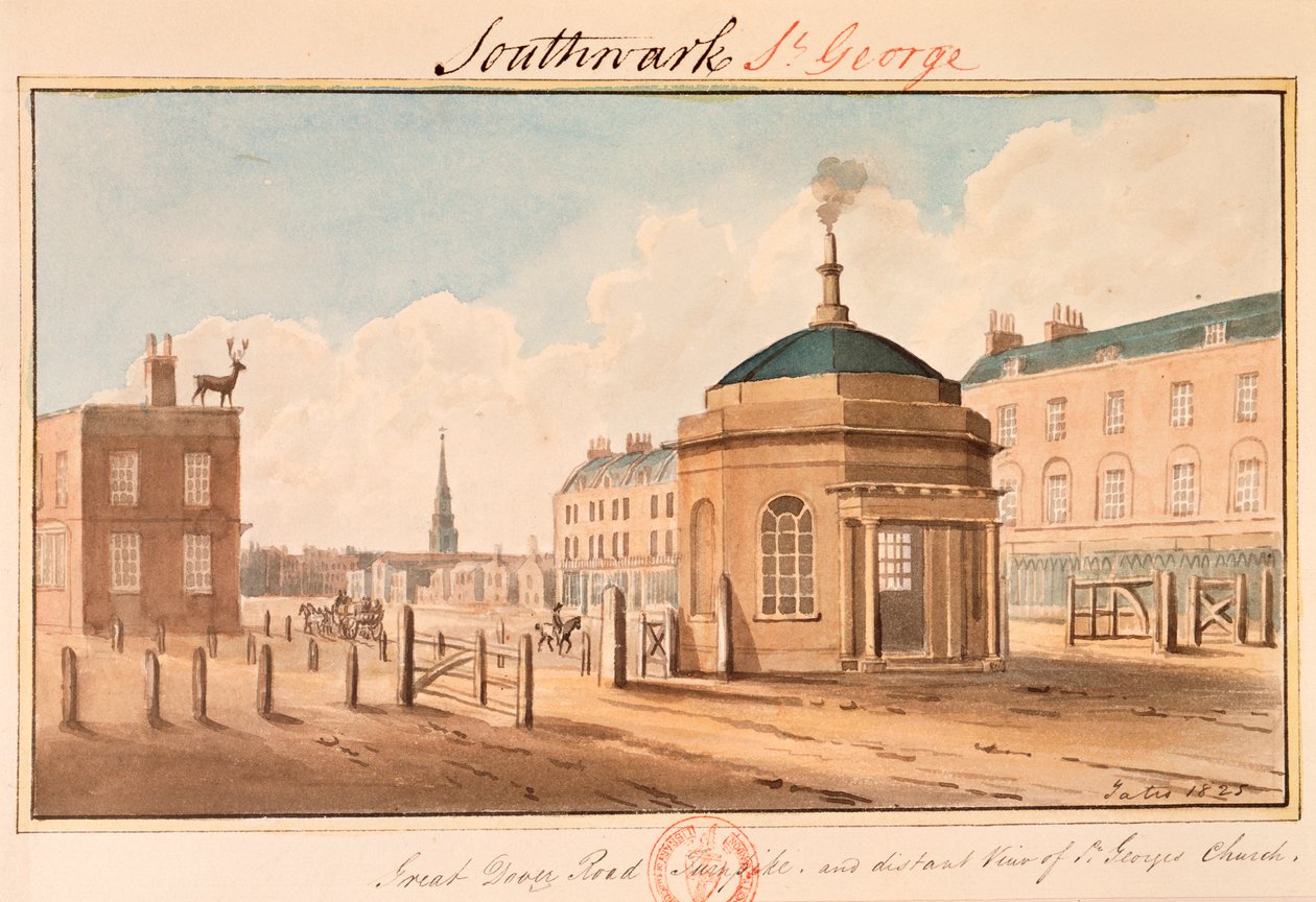 Great Dover Yolu üzerinde Turnpike, Southwark, Londra, 1825 by Yates