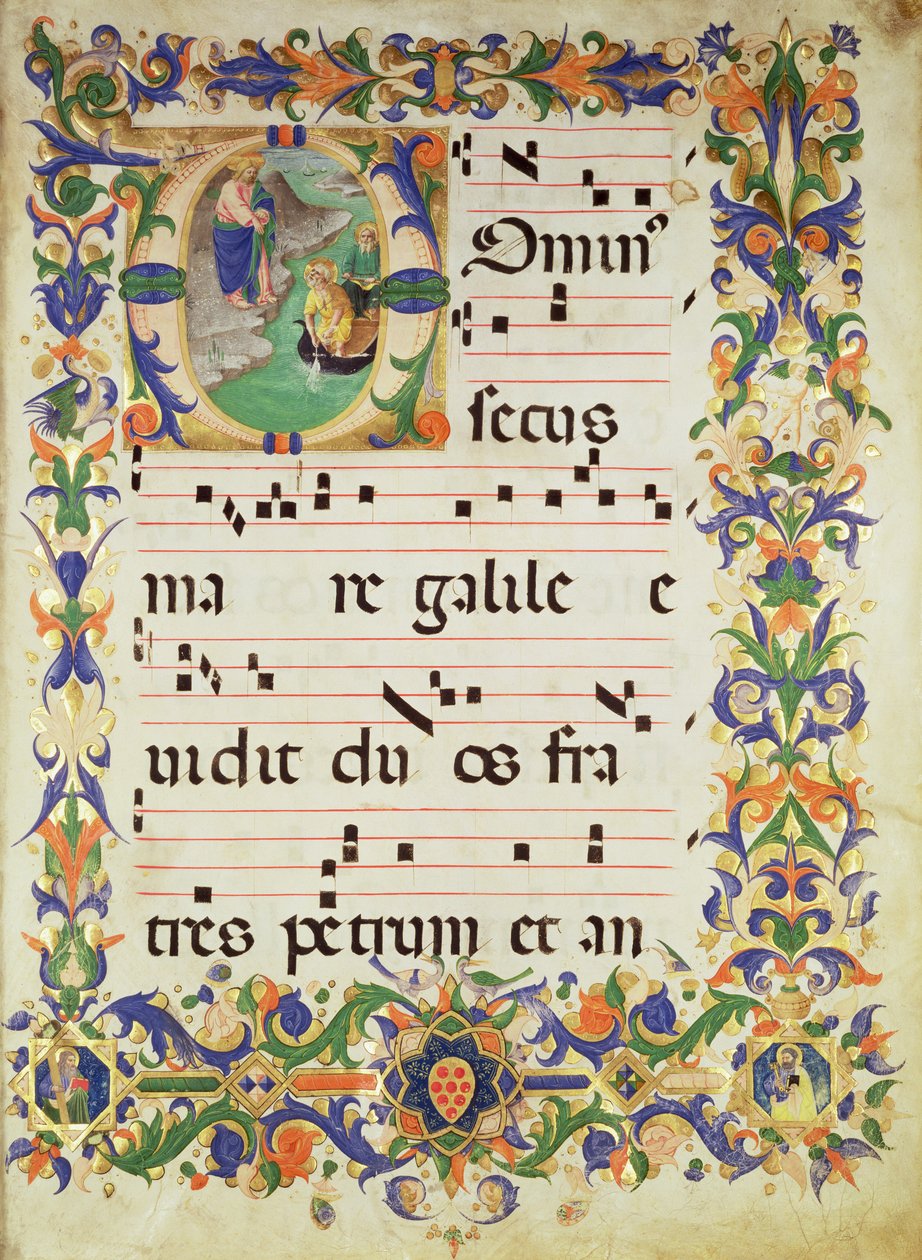 Missal 515 f.1r Bir koro kitabından Filippo di Matteo Torelli (1409-68) tarafından aydınlatılan sınır St. by Zanobi di Benedetto Strozzi