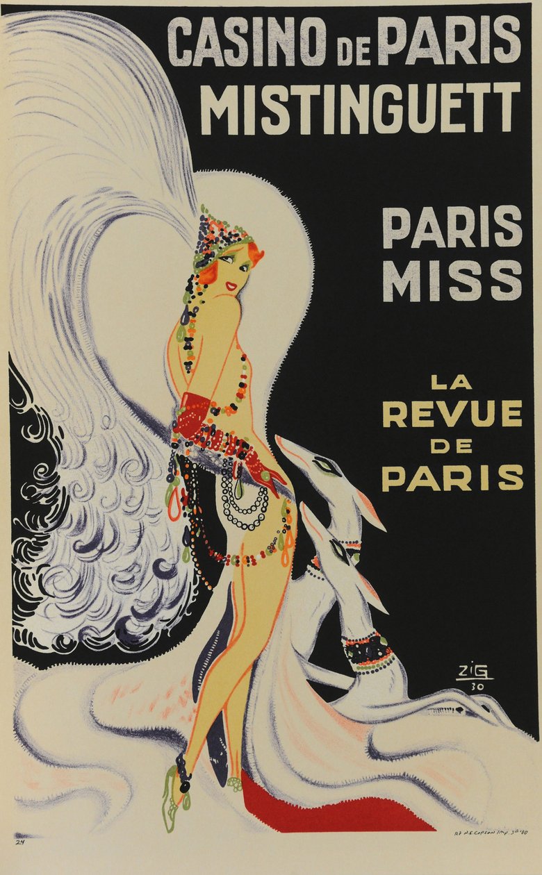 Paris kumarhanesi. Mistinguett. Paris Hanımı, 1930. by Zig