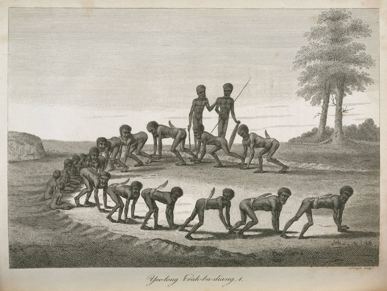 Köpekleri taklit eden Aborijin erkekler, Avustralya by Frederick (attr. to) Barnard