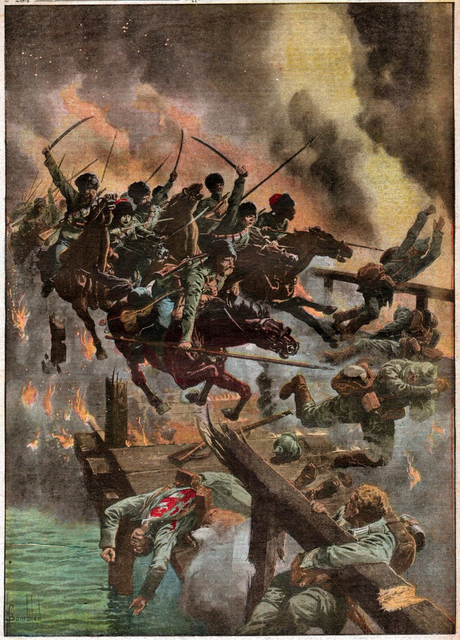 De cosaques rusları şarj edin. Rus kazaklarının saldırısı. by Ferdinand Georg Waldmuller