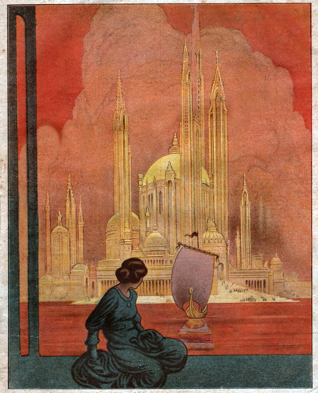 Ütopik bir şehrin panoraması. 1922 (resim) by . .