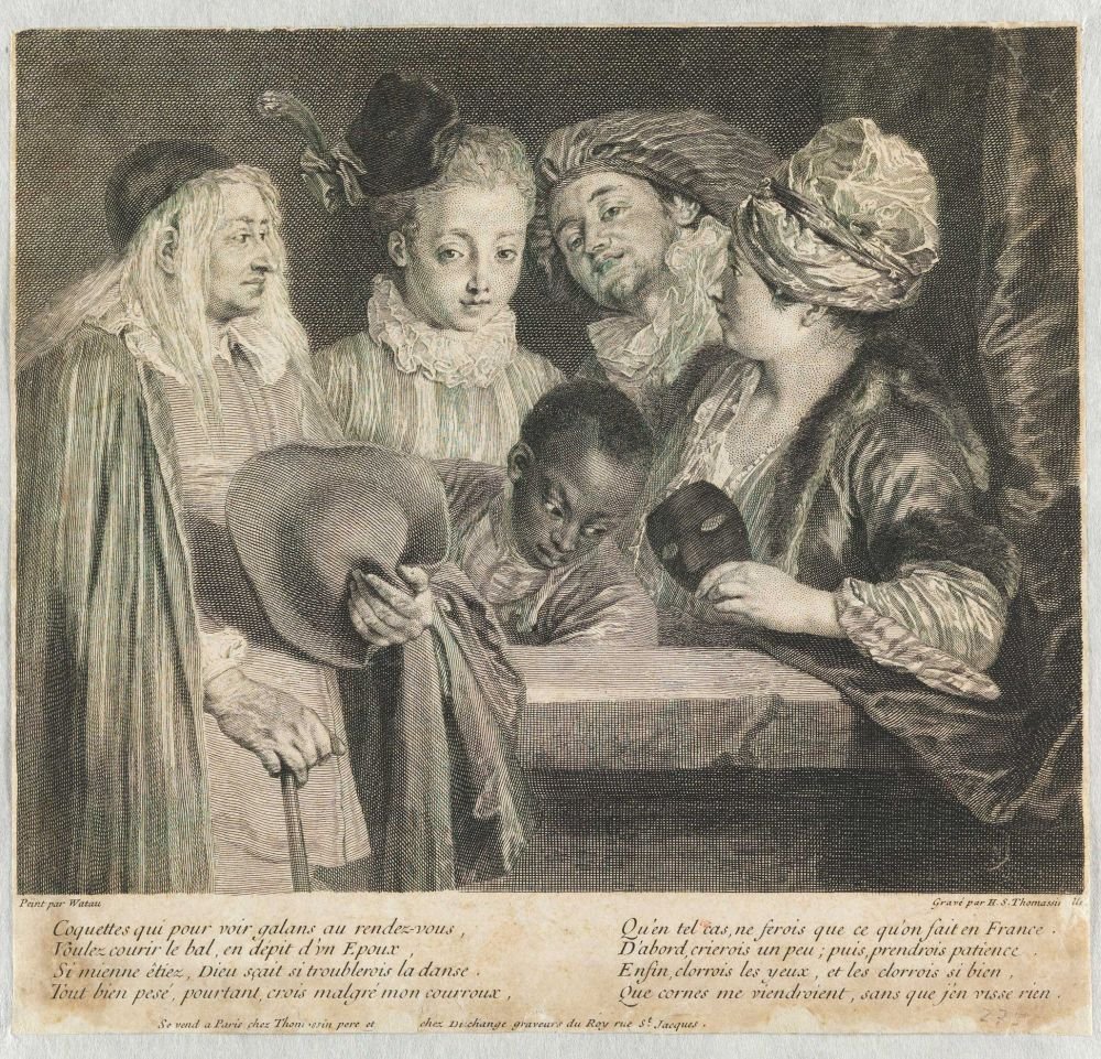 Buluşmada galanları gören koketler by Jean Antoine Watteau