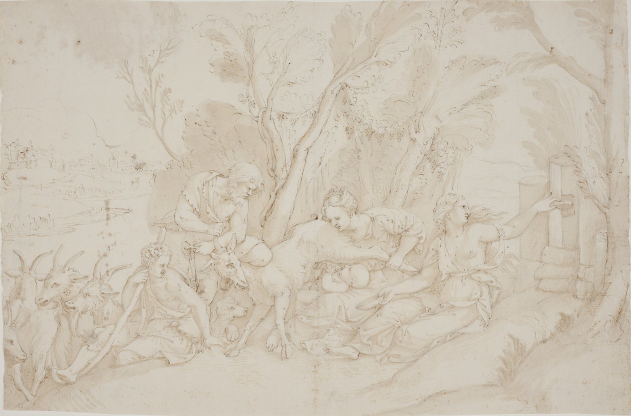 Jüpiter dişi keçi Amalthea tarafından emzirildi by after Giulio Romano