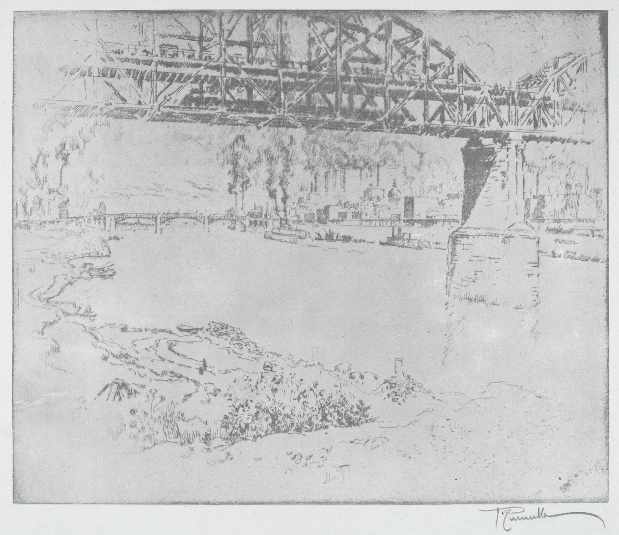 Şehir Köprüsü, St. Louis [altta] by after Joseph Pennell