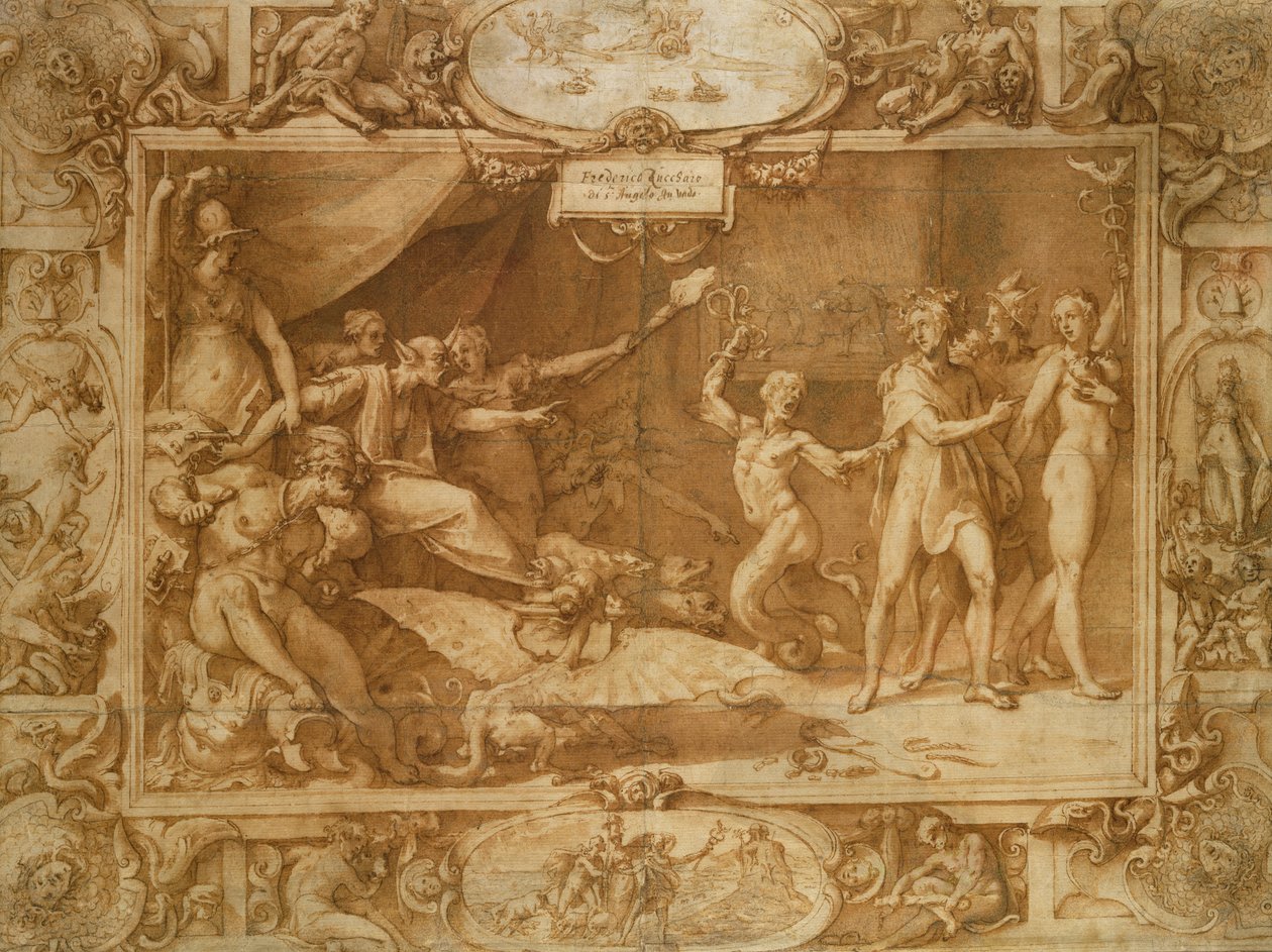 Apelles İfşası, 1572 (kalem ve kahverengi mürekkep ve kağıt üzerinde yıkama) by Federico Zuccari or Zuccaro