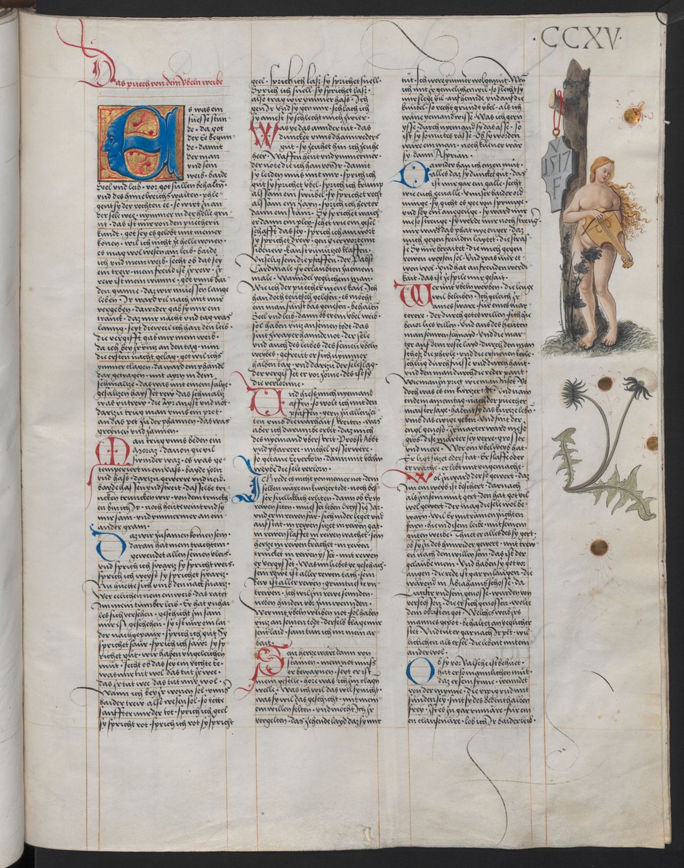 Ambraser Heldenbuch, yaprak 215r. Kalkan üzerindeki VF baş harflerinin sanatçıya ait olduğu varsayılır. by Österreichische Nationalbibliothek,